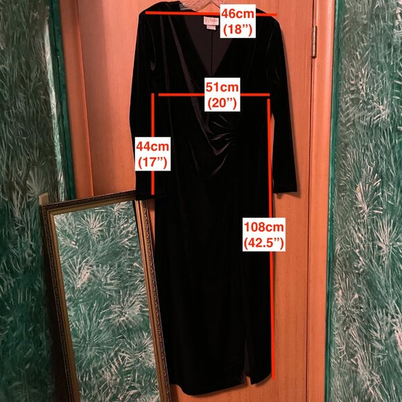 V.I.Petites Black Velvet Faux Wrap Around Long Dress - Picture 2 of 7